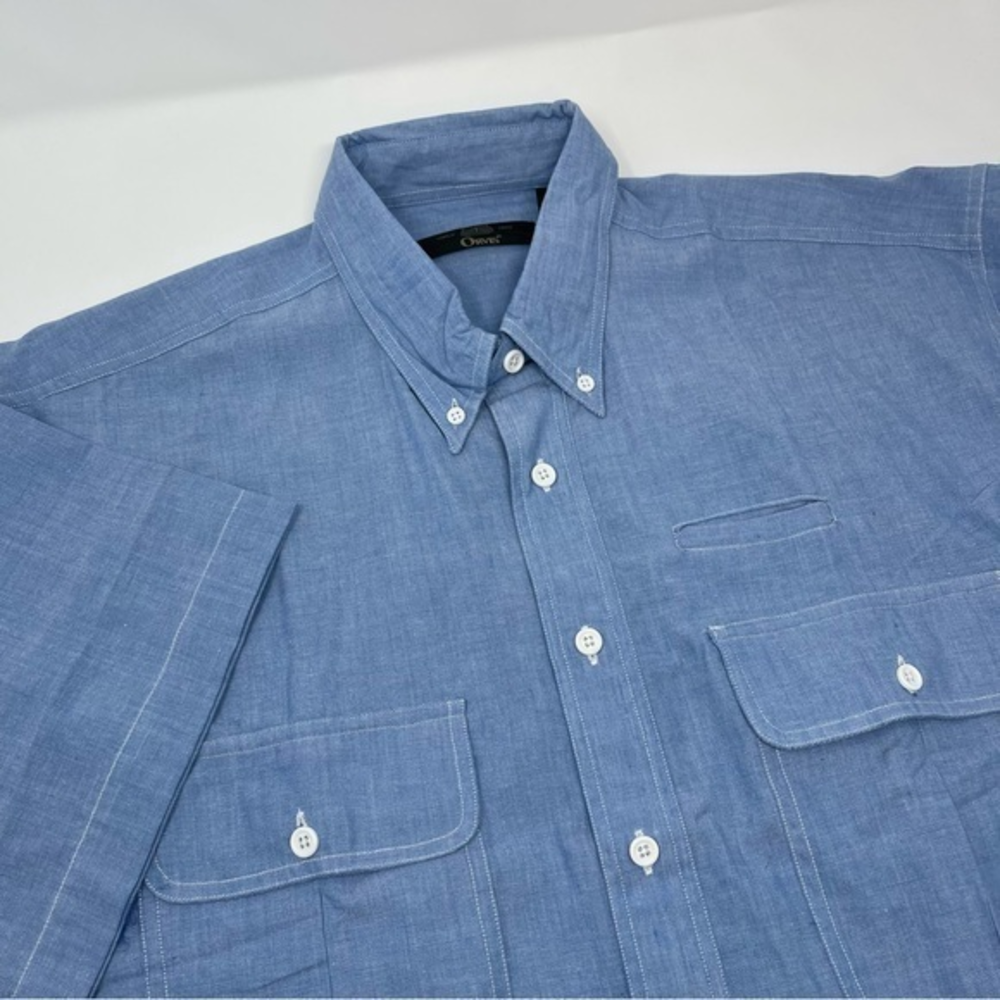 Orvis Mens Fishing Outdoor Shirt Button Down 100% Cotton 2Button W.Zip Pocket Lg